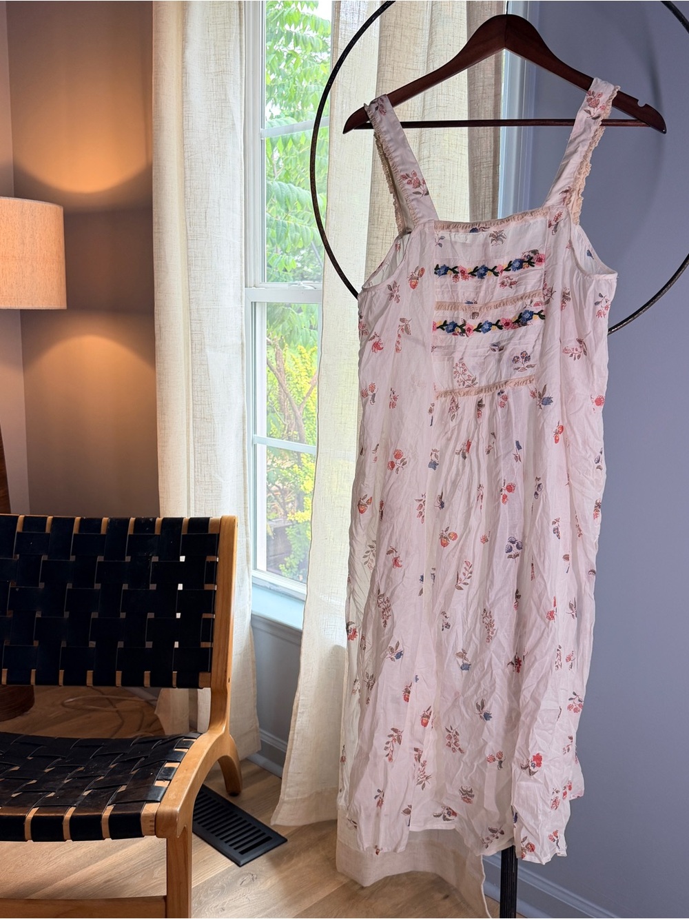 Free People Ivory Floral Embroidered Sundress